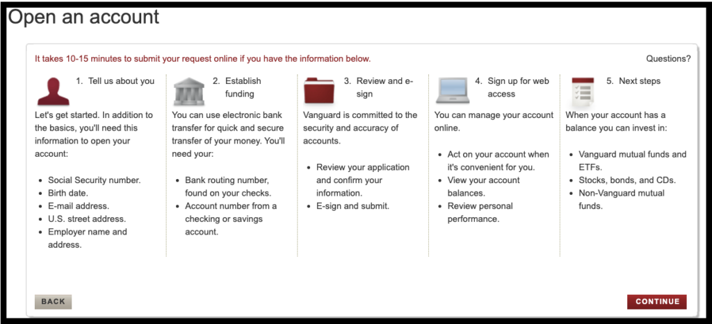 Vanguard account requirements