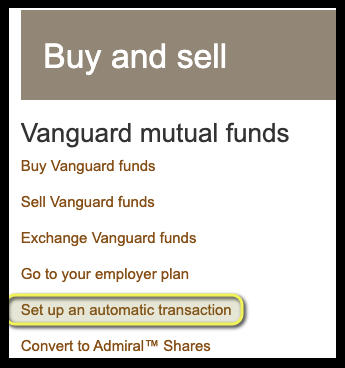 Vanguard set up automatic transactions